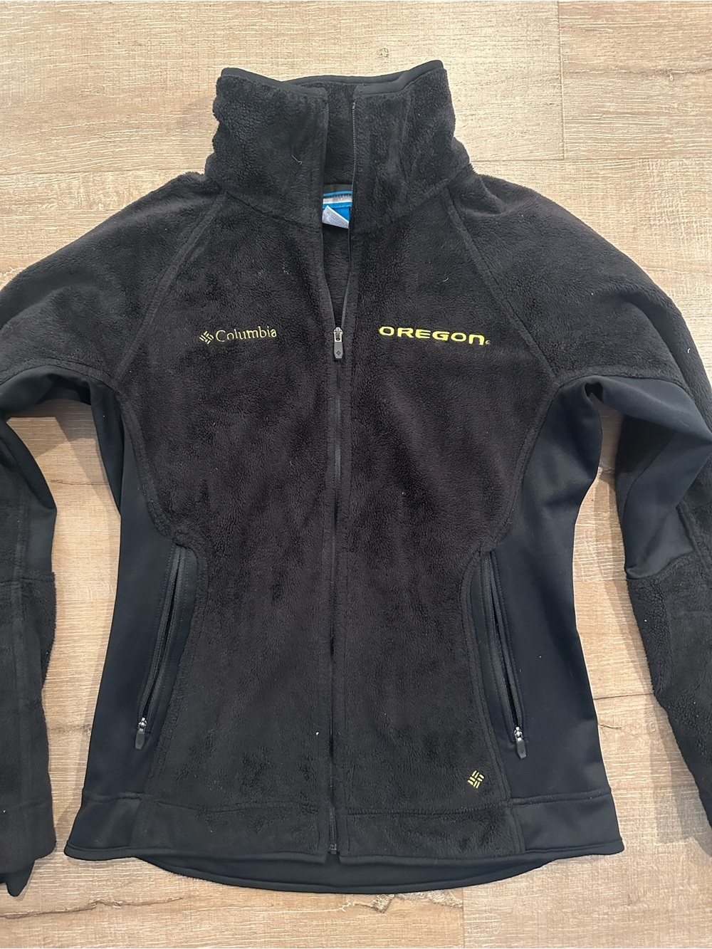 UO Ducks S Columbia Fuzzy Fleece Polyester Jacket Yellow University of Oregon XS